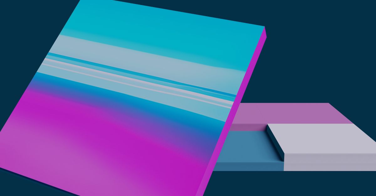 Colorful abstract art featuring geometric shapes in pink, purple, and blue tones.
