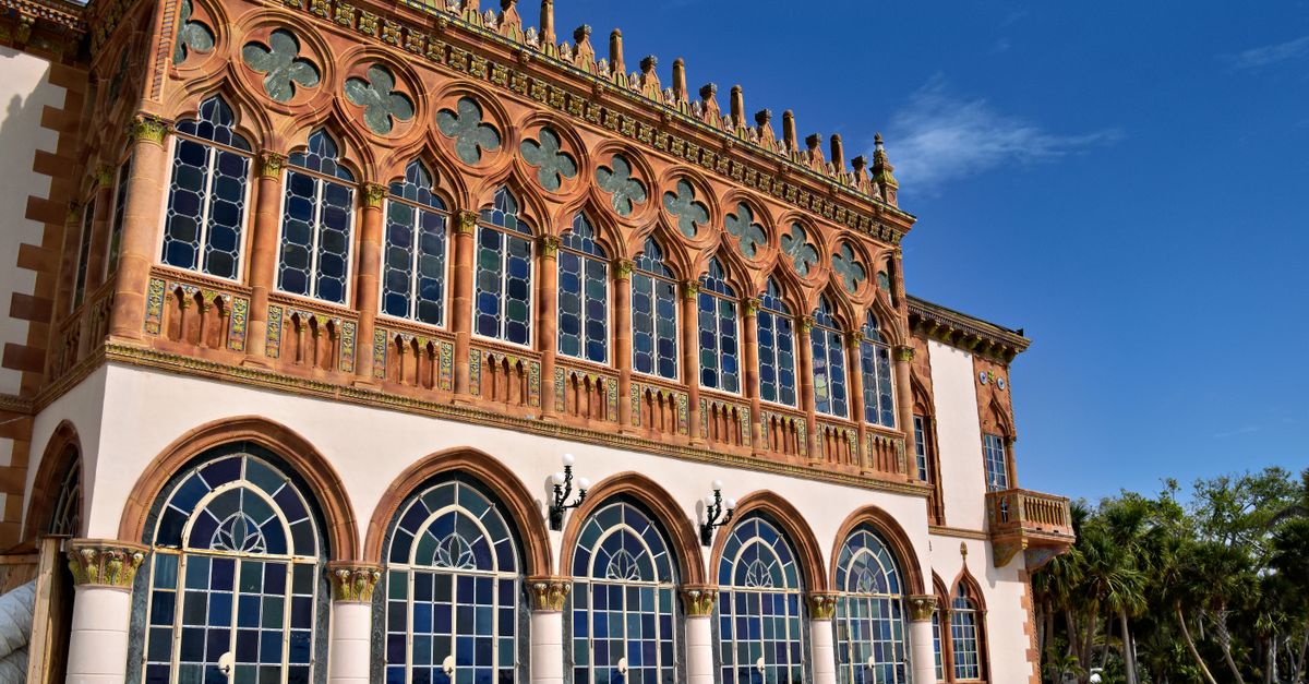 Elegant facade of Ca' d'Zan Mansion in Sarasota, showcasing historic architecture.